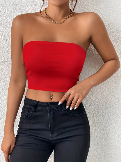 Basic Solid Tube Top, Sexy Crop Sleeveless Stretchy Top, Women's Clothing