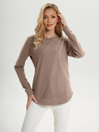 gbolsosWomen's Crew Neck Sweatshirts, Long Sleeve Casual Sports Loose Pullover Shirts With Curved Hem, Women's Clothing
