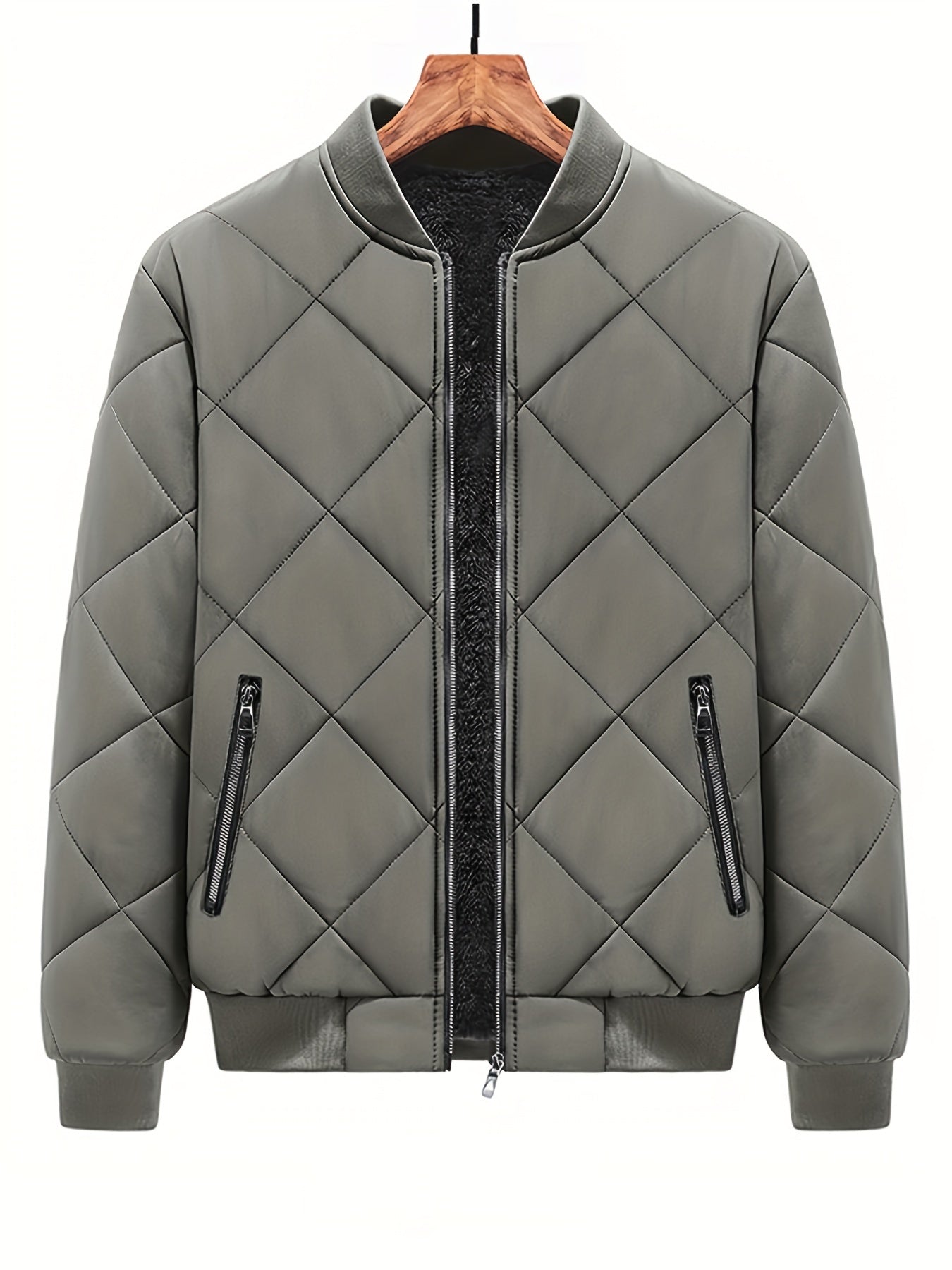 gbolsos  Warm Fleece Thickened Jacket, Men's Casual Baseball Collar Zip Up Jacket Coat For Fall Winter