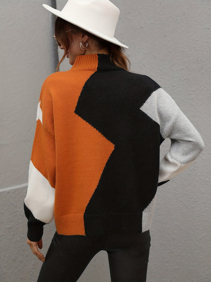 gbolsos  Color Block Turtle Neck Sweater, Casual Long Sleeve Sweater For Fall & Winter, Women's Clothing
