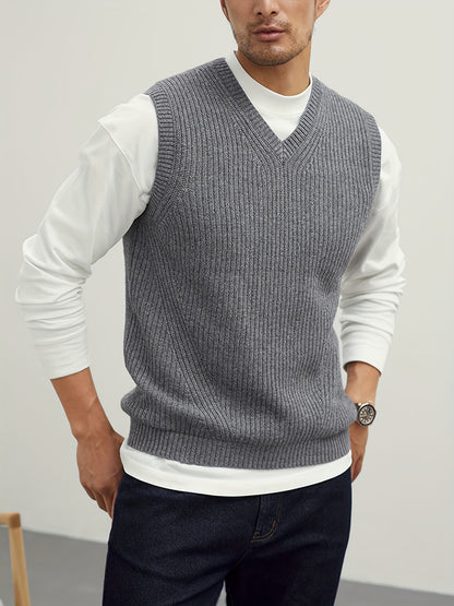 gbolsos Men's V Neck Sweater Vest, Pullover Solid Color Sleeveless Sweaters Vest, Preppy Style