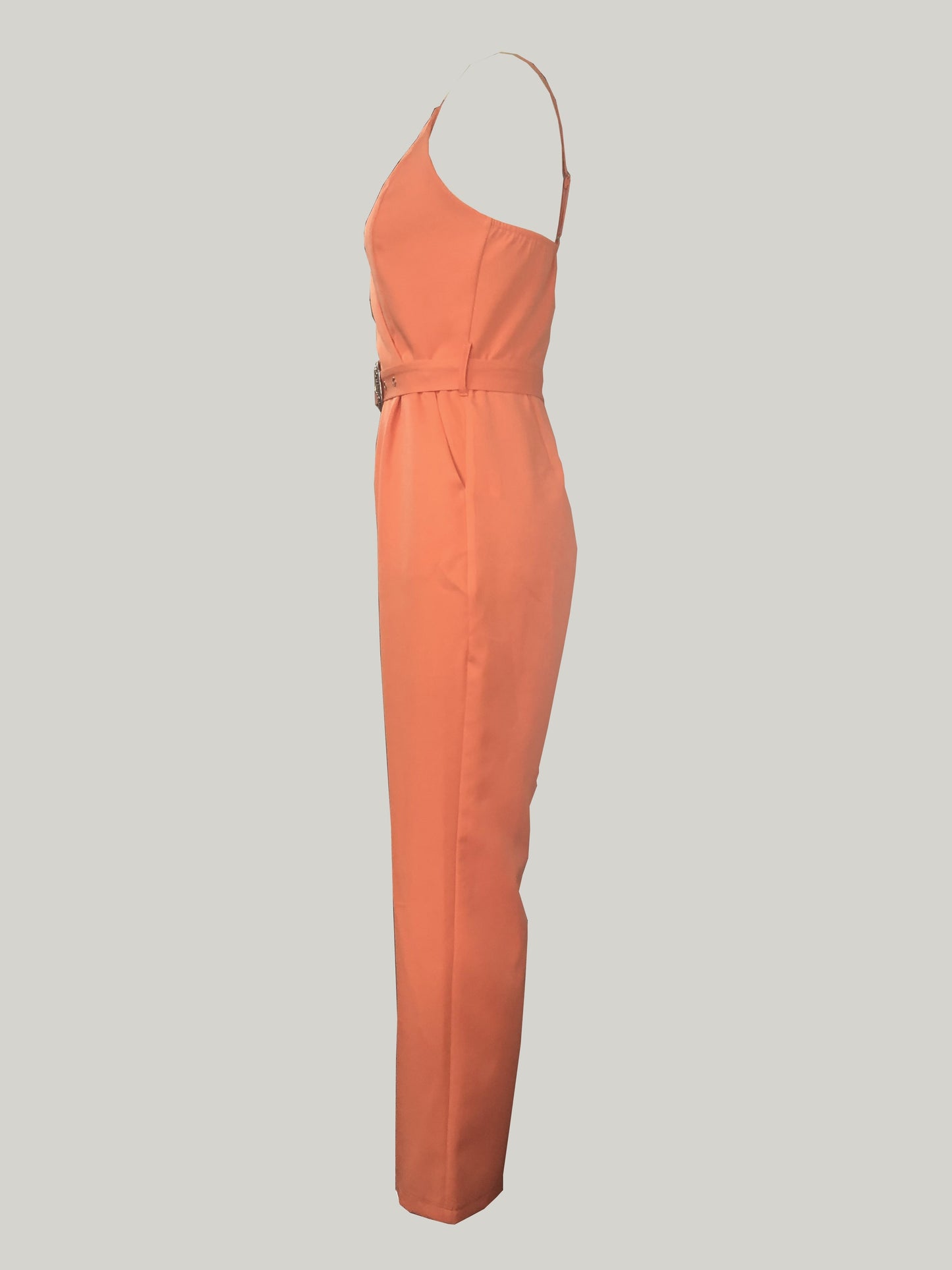 gbolsos  Solid V-neck Belted Cami Jumpsuit, Elegant Sleeveless Jumpsuit For Spring & Summer, Women's Clothing
