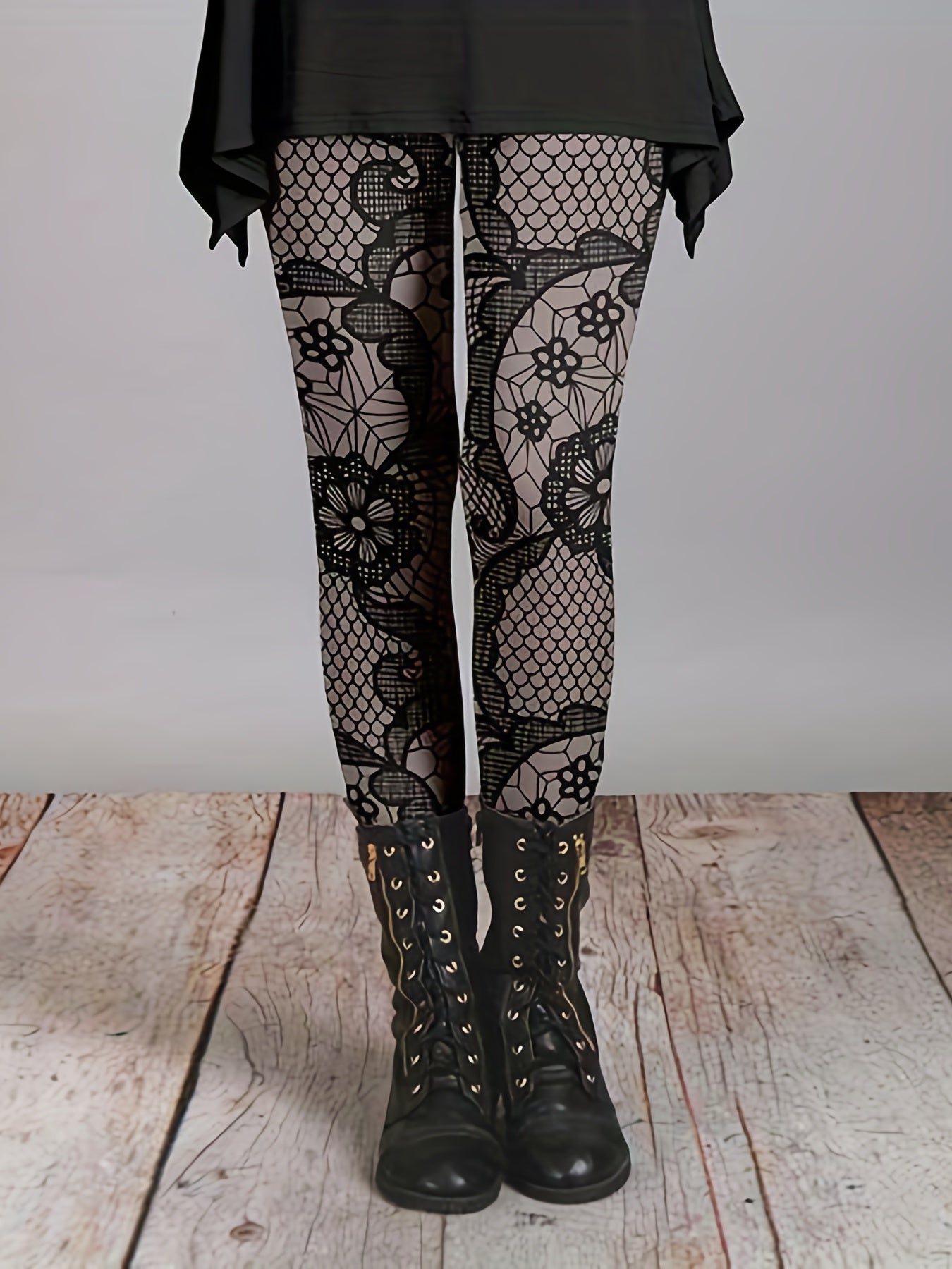 gbolsosFloral Print Skinny Leggings, Casual Elastic Waist Stretchy Leggings, Women's Clothing