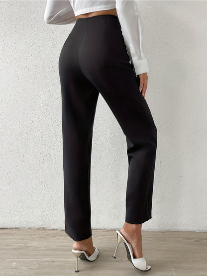 Solid Color Straight Leg Pants, Casual Skinny Ruched High Waist Pants For Spring & Summer, Women's Clothing