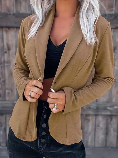 gbolsos  Shawl Collar Solid Blazer, Casual Long Sleeve Open Front Outerwear, Women's Clothing