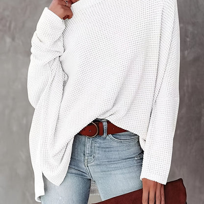 gbolsos  Women's Casual Off Shoulder Bat Long Sleeve Waffle Knitted Oversized Pullover Sweater, Casual Tops For Fall & Winter, Women's Clothing