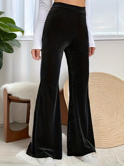 Girls Stretchy Knit High Waist Casual Slim Fit Flare Leg Pants