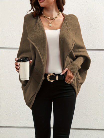 gbolsos  Solid Pocket Knitted Cardigan, Casual Batwing Sleeve Knit Outwear For Fall & Winter, Women's Clothing