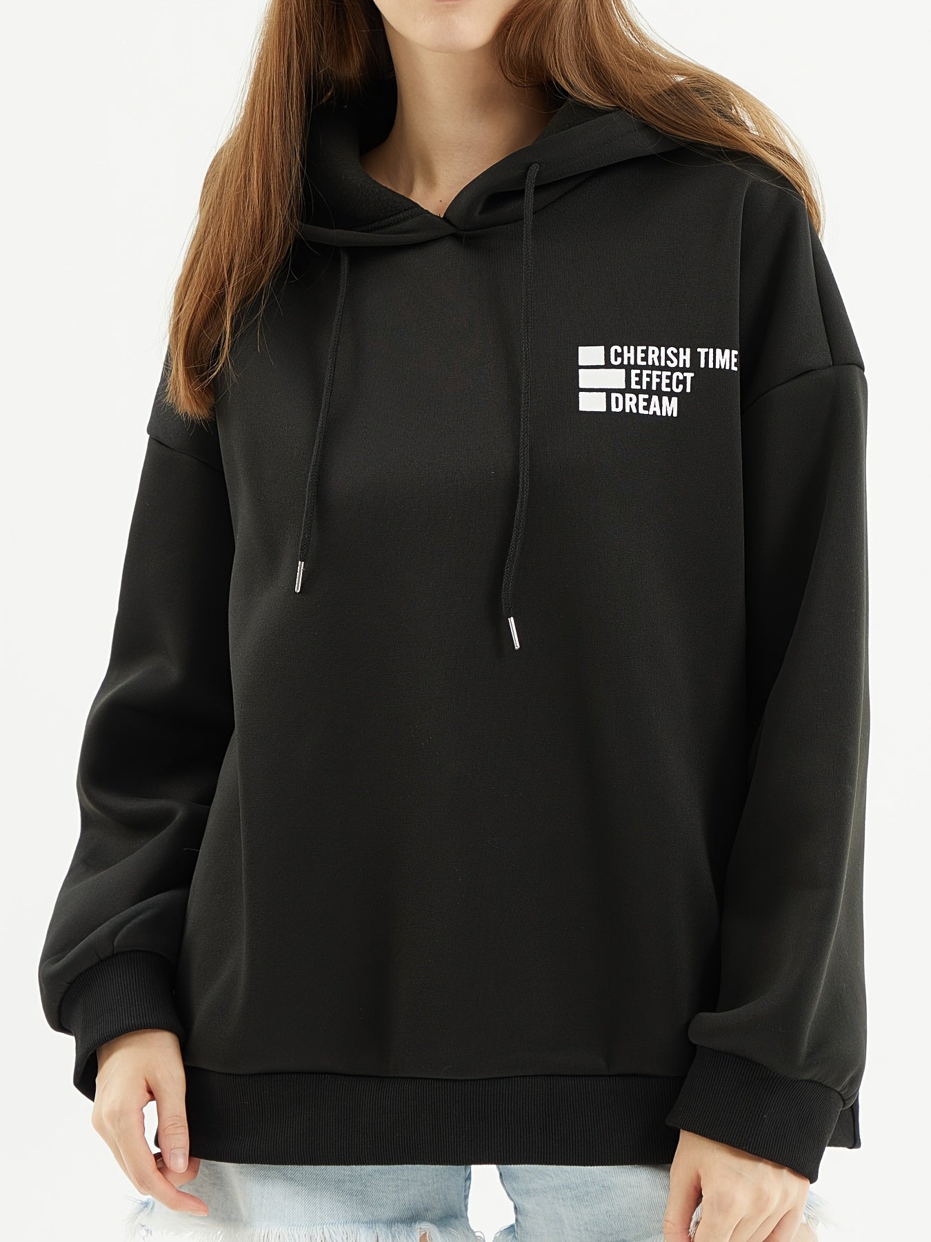 Letter Print Drawstring Hoodie, Casual Long Sleeve Hoodie Sweatshirt, Women's Clothing