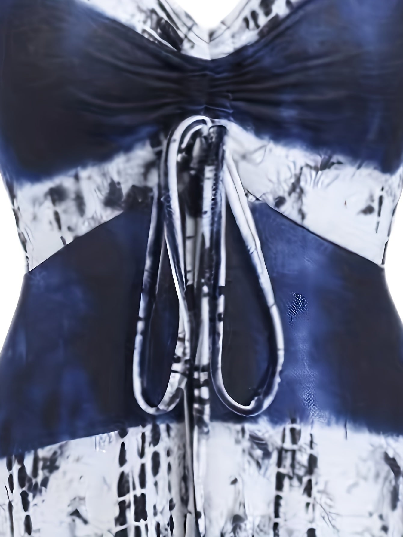 gbolsos  Plus Size Casual Summer Dress, Women's Plus Tie Dye Drawstring V Neck Asymmetrical Hem Medium Stretch A-line Cami Dress