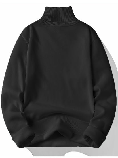 gbolsos  Turtle Neck Knitted Sweater, Men's Casual Warm Solid Slightly Stretch Pullover Sweater For Fall Winter