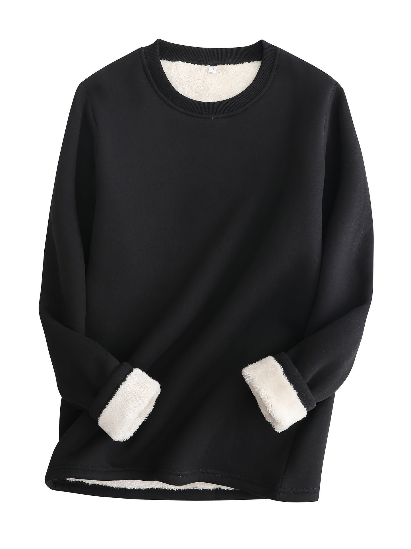 Solid Fleece Sweatshirt, Casual Long Sleeve Crew Neck Sweatshirt For Fall & Winter, Women's Clothing