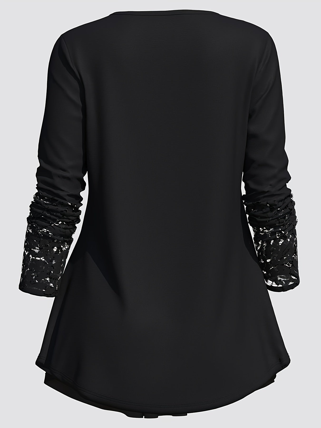gbolsos  Contrast Lace Button Front Top, Elegant Long Sleeve Top For Spring & Fall, Women's Clothing