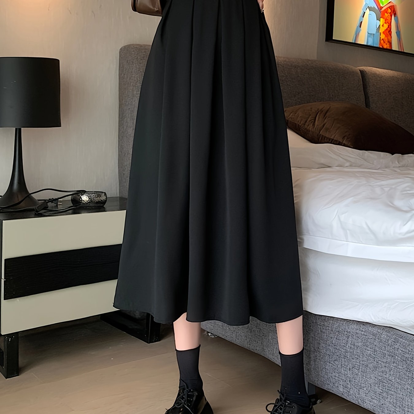 Solid High Waist Skirt, Casual Pleated Midi Skirt, Women's Clothing