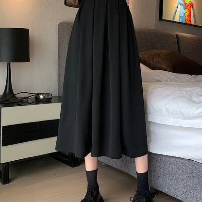 Solid High Waist Skirt, Casual Pleated Midi Skirt, Women's Clothing