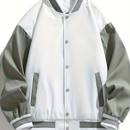 gbolsos  Men's Autumn Winter Baseball Jacket Contrast Color Raglan Band Collar Jacket For Males, Men's Clothing, Plus Size