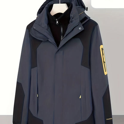 gbolsos  Men's Casual Warm Waterproof Windbreaker Jacket Coat Regular Fit Coat For Spring Autumn Outdoors Hiking