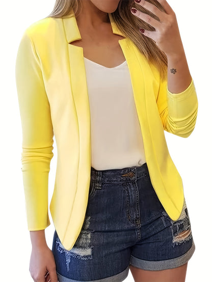 gbolsos  Long Sleeve Open Front Jacket, Solid Outwear For Business, Every Day, Women's Clothing
