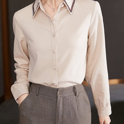 gbolsos  Houndstooth Plaid Polo Collar Button Front Shirt, Casual Solid Long Sleeve Stylish Shirt, Women's Clothing