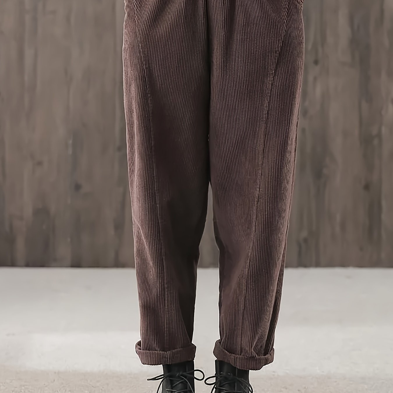 gbolsos  Solid Color Tapered Pants, Casual Elastic Waist Slant Pockets Loose Pants, Women's Clothing