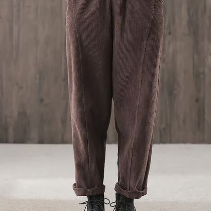 gbolsos  Solid Color Tapered Pants, Casual Elastic Waist Slant Pockets Loose Pants, Women's Clothing