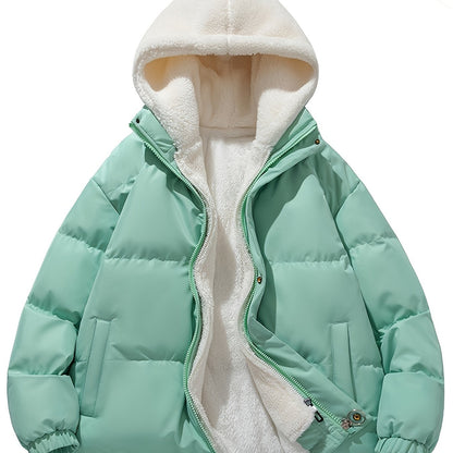 gbolsos  Warm Fleece Hooded Winter Jacket, Men's Casual Cotton Padded Coat For Fall Winter