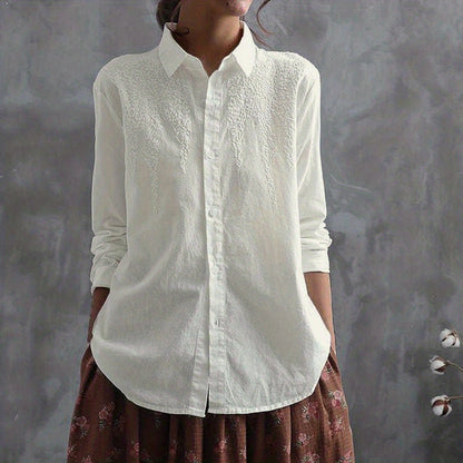 gbolsos  Embroidered Solid Shirt, Casual Button Front Long Sleeve Collared Shirt, Women's Clothing