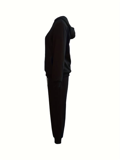 gbolsos  Drawstring Casual Two-piece Set, Zip Up Long Sleeve Hooded Tops & Long Length Jogger Pants Outfits, Women's Clothing