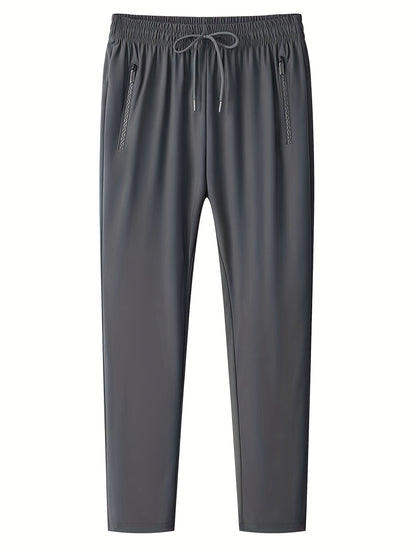 gbolsos Classic Design Lightweight Breathable Joggers, Men's Casual Loose Fit High Stretch Waist Drawstring Pants For Spring Summer