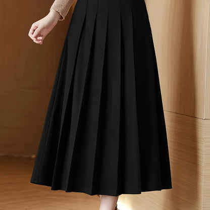 gbolsos  Solid High Waist Skirt, Elegant Pleated Midi Draped Skirt, Women's Clothing