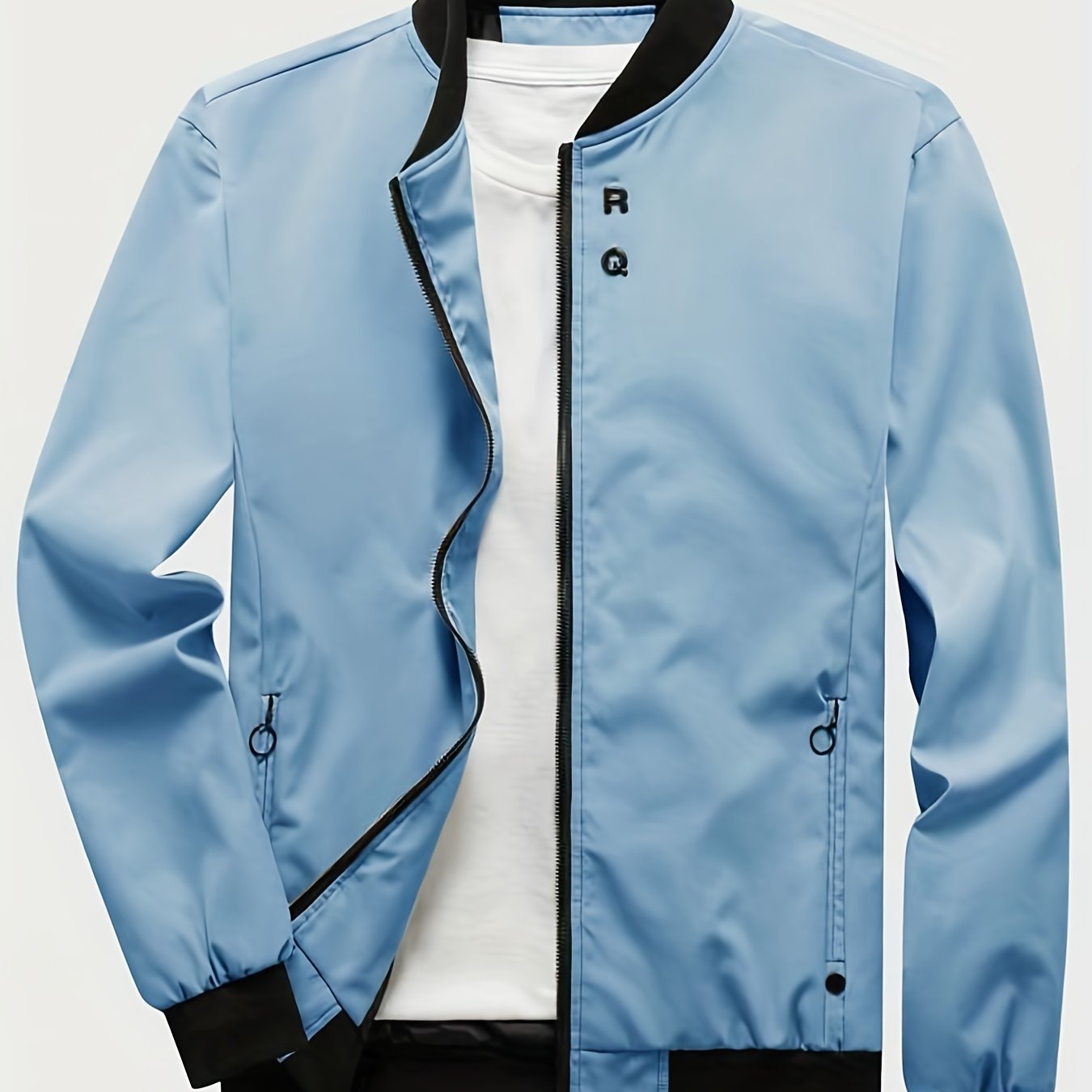 gbolsos  Classic Design Jacket, Men's Casual Zipper Pockets Crew Neck Zip Up Jacket For Spring Fall