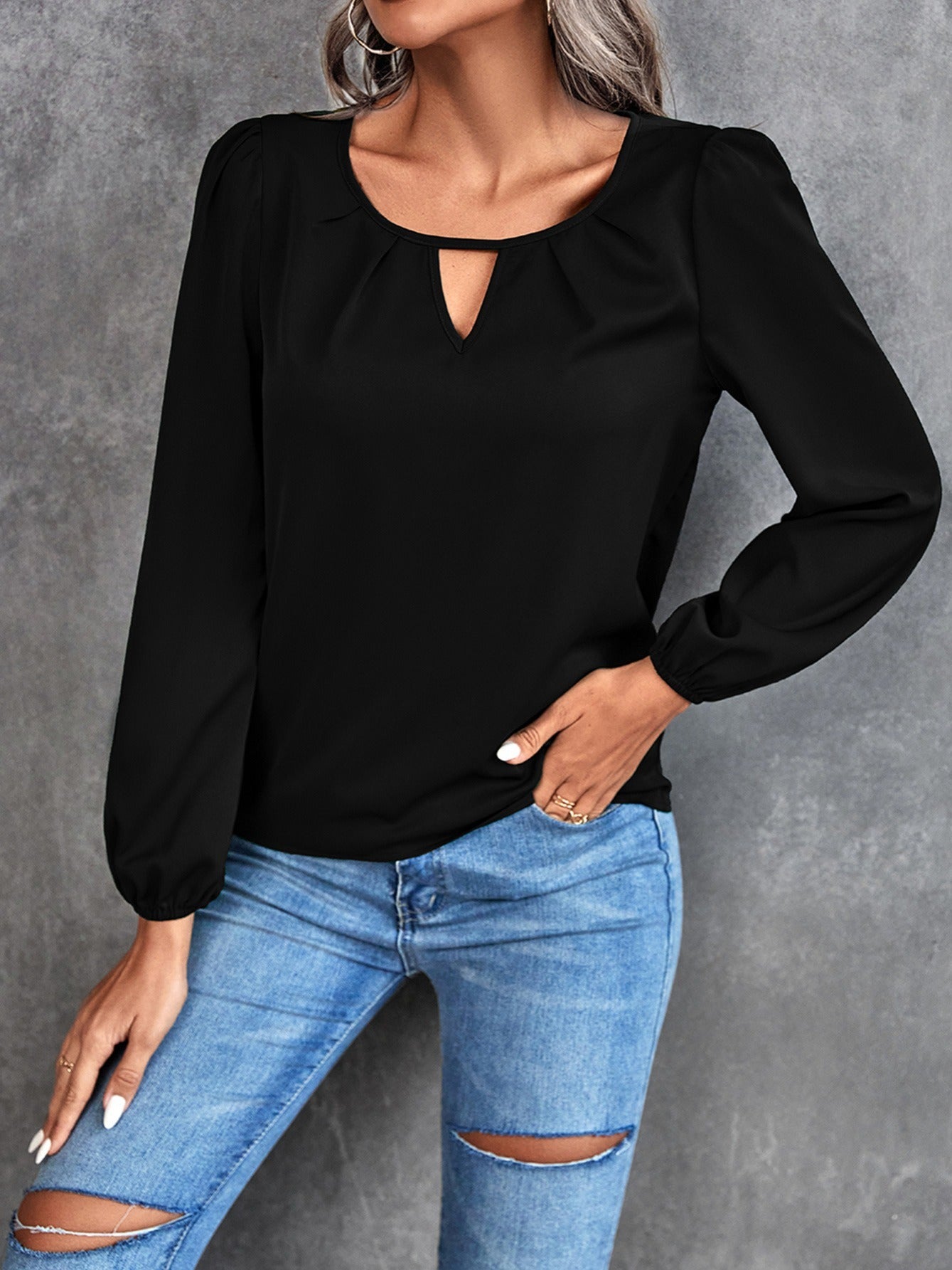 Women's Blouse Solid Classic Casual Gathered Casual Loose Long Sleeve Blouse