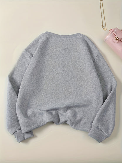 Positive Print Pullover Sweatshirt, Casual Long Sleeve Crew Neck Sweatshirt For Fall & Winter, Women's Clothing