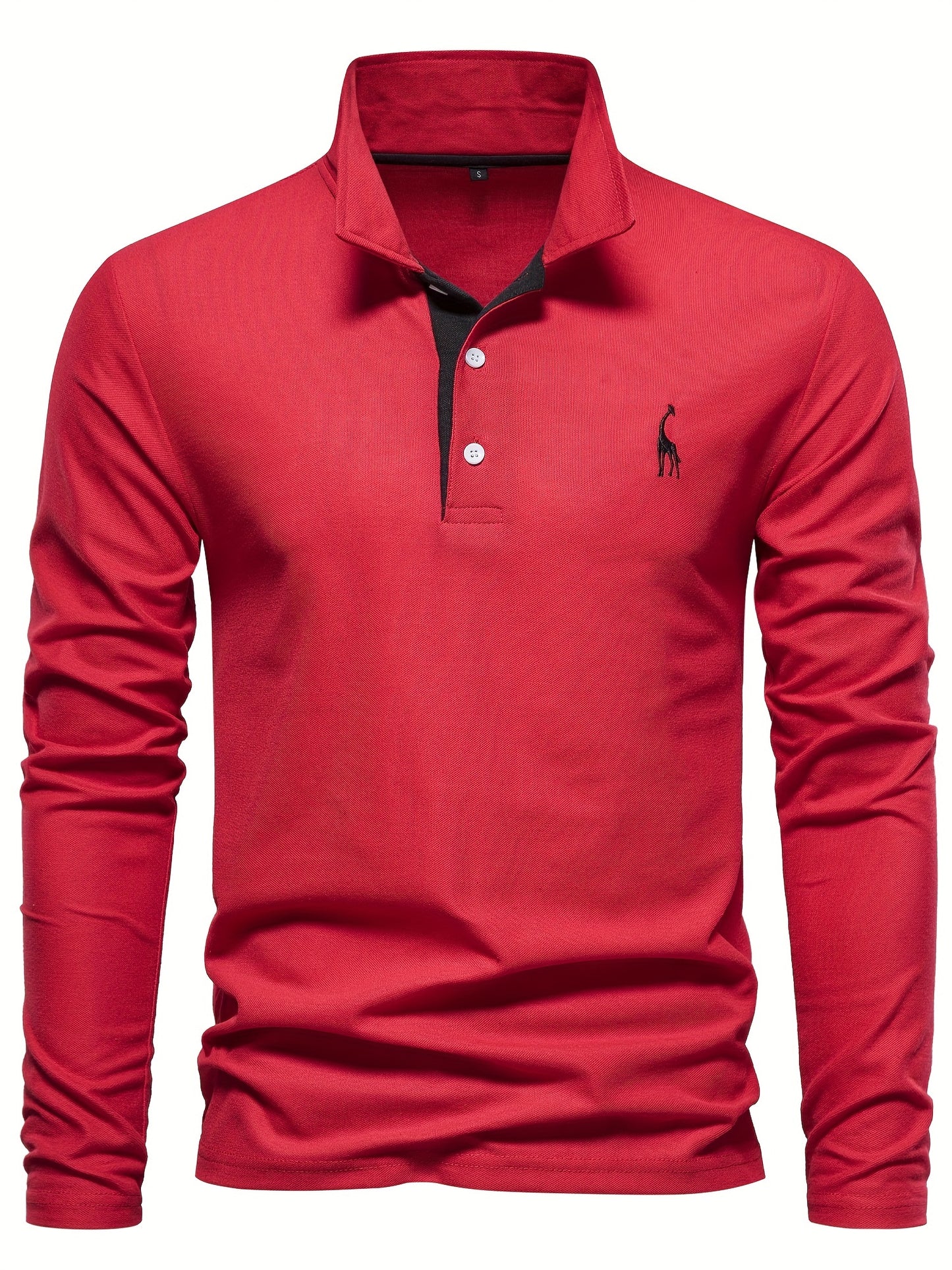 gbolsos  Men's Solid Giraffe Embroidery Long Sleeve Tennis Shirts, Slight Stretch All-match Fashion Men's Top