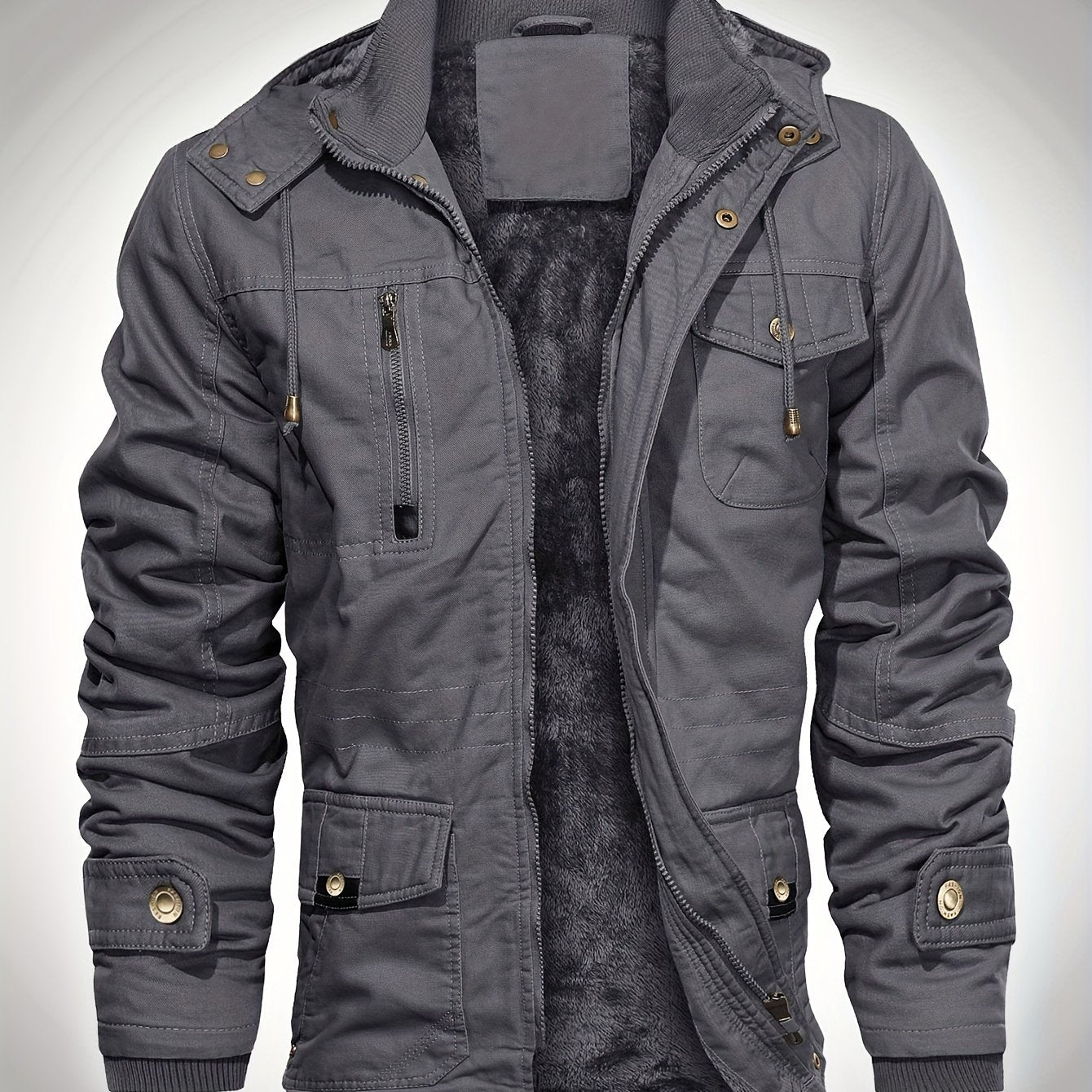 gbolsos  Men's Hooded Military Tactical Jacket Windbreak Fleece Coat
