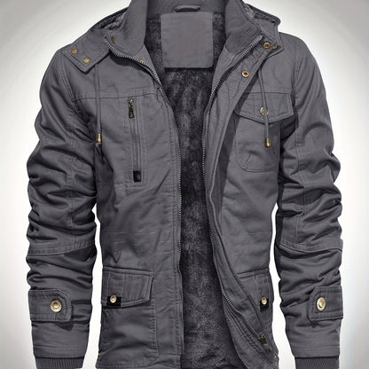 gbolsos  Men's Hooded Military Tactical Jacket Windbreak Fleece Coat