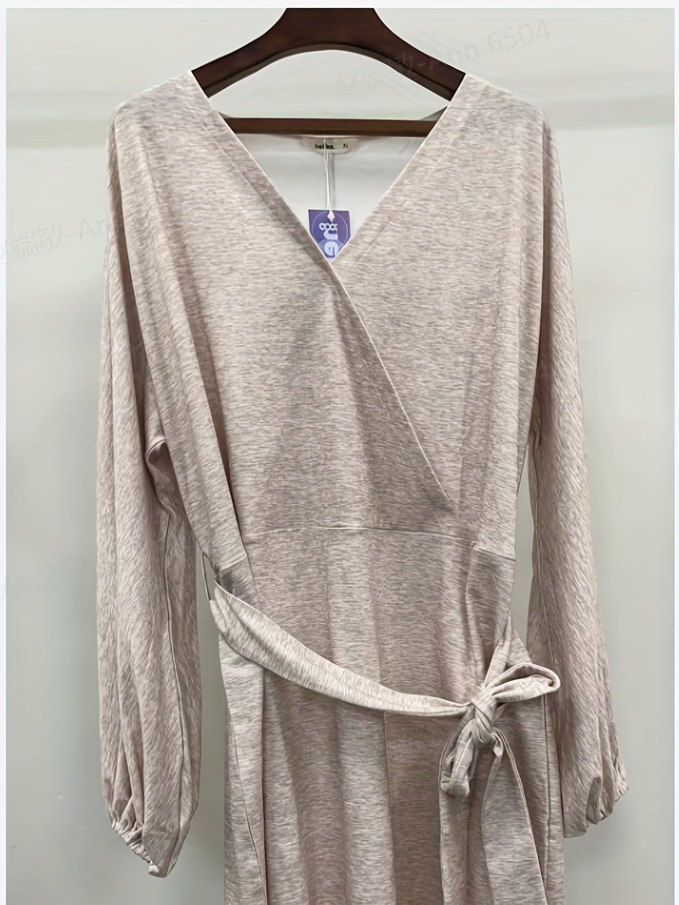 Solid Surplice Neck Dress, Elegant Long Sleeve Bag Hip Dress, Women's Clothing