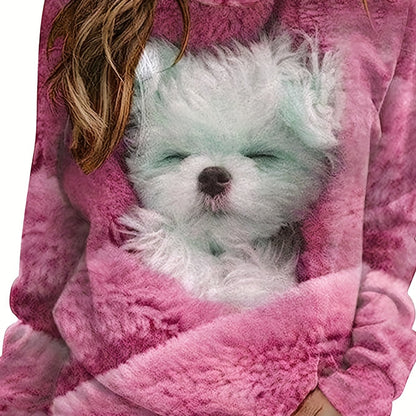 gbolsos  Dog Print Pullover Sweatshirt, Casual Long Sleeve Crew Neck Sweatshirt For Fall & Winter, Women's Clothing