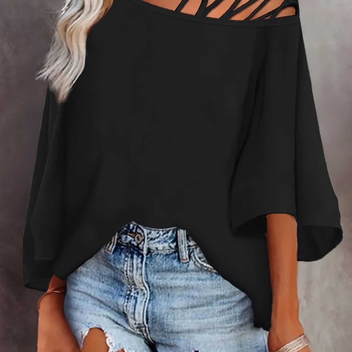 2025 gbolsos  Cold Shoulder Criss Cross T-Shirt, Casual Crew Neck Long Sleeve T-Shirt For Spring & Summer, Women's Clothing