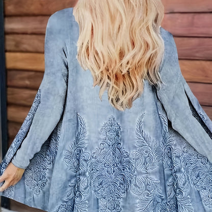 gbolsos  Graphic Print Open Front Cardigan, Casual Long Sleeve Cardigan For Spring & Fall, Women's Clothing
