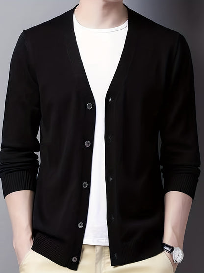 gbolsos Men's V-neck Casual Cardigan, Plain Thermal Regular Fit Knit Sweater For Spring Autumn
