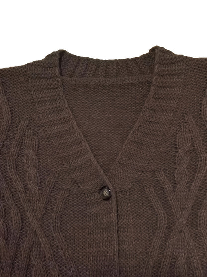 gbolsos Plus Size Casual Cardigan, Women's Plus Solid Cable Button Up Long Sleeve Open Front Long Cardigan
