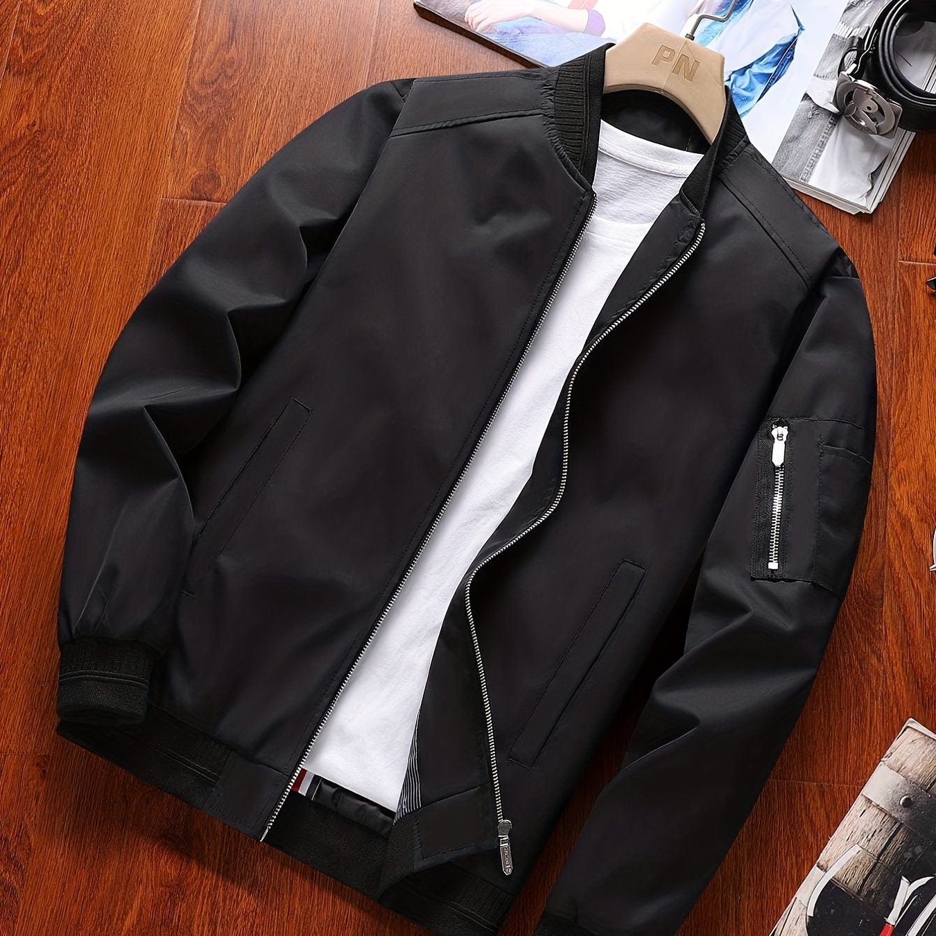 gbolsos  Jackets For Men, Fall Winter Stand Collar Zip Up Baseball Jacket, Black