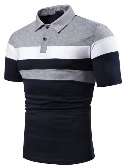 Men's Stripes Summer Polo Shirt Casual Slim Color Block Short Sleeve Shirts Vintage Breathable Patchwork T Shirts
