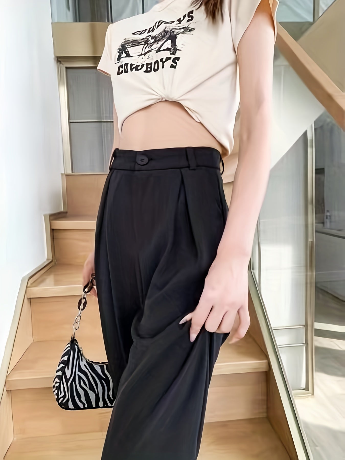 gbolsos Tucked Solid Pants, Elegant High Waist Straight Leg Long Length Pants, Women's Clothing
