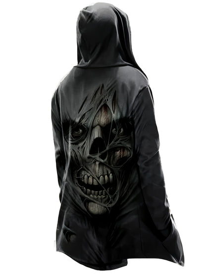 gbolsos  Vintage Skull 3D Print, Plus Size Men's Fleece Hooded Jacket, Casual Thermal Jacket