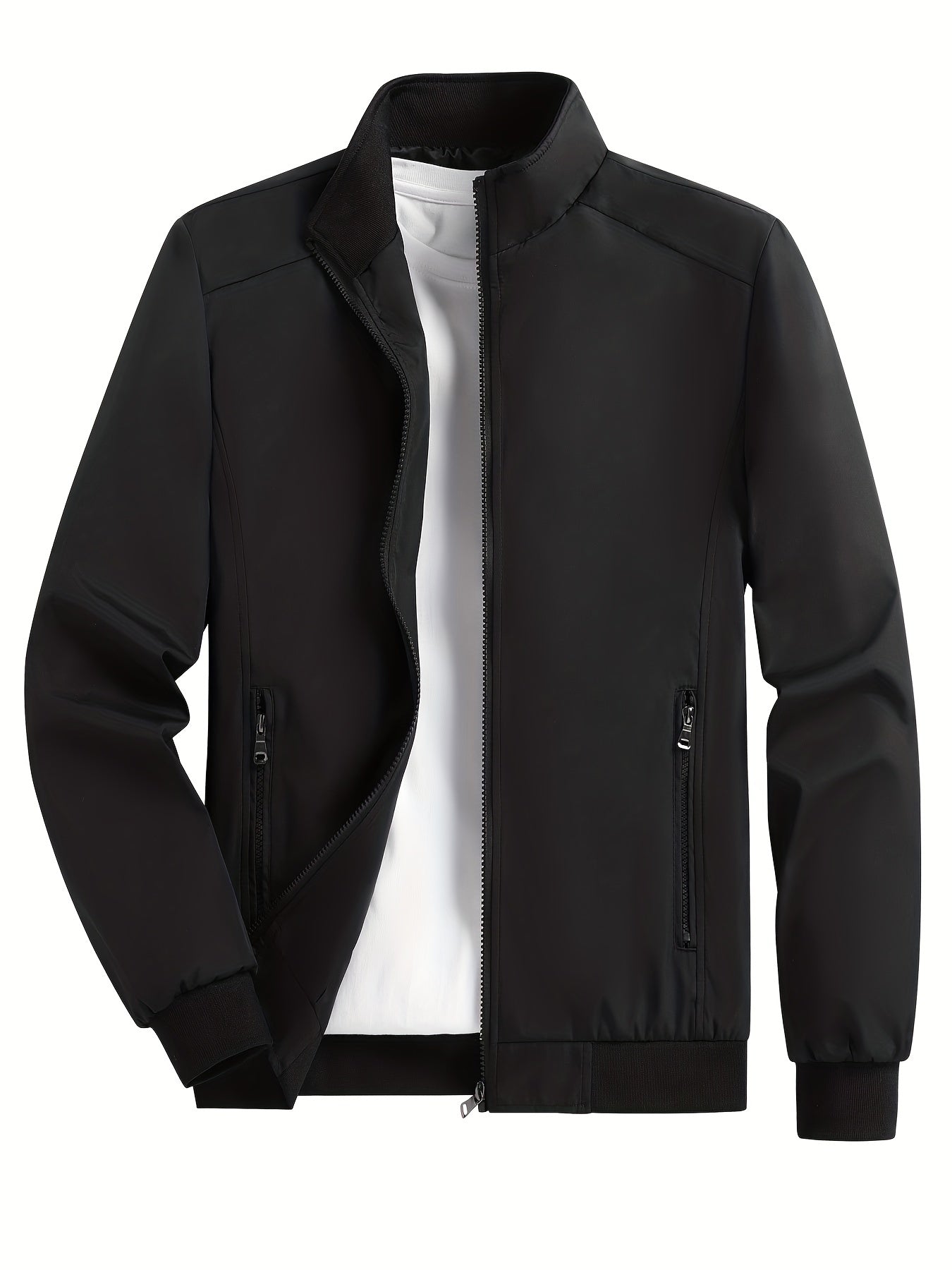 gbolsos  Men's Solid Color Zip-Up Stand Collar Jacket, Casual Loose Windbreaker Jacket For Sports Outdoors, Running