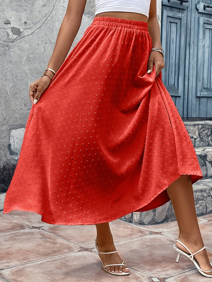 Swiss Dot Elastic Waist Skirt, Casual Ruffle Hem Skirt For Spring & Summer, Women's Clothing