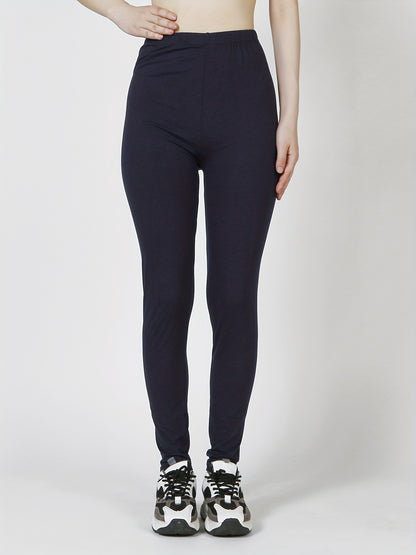 Sexy Solid Simple Leggings, Casual High Waist Elastic Fashion Bottoms Slim Leggings, Women's Clothing