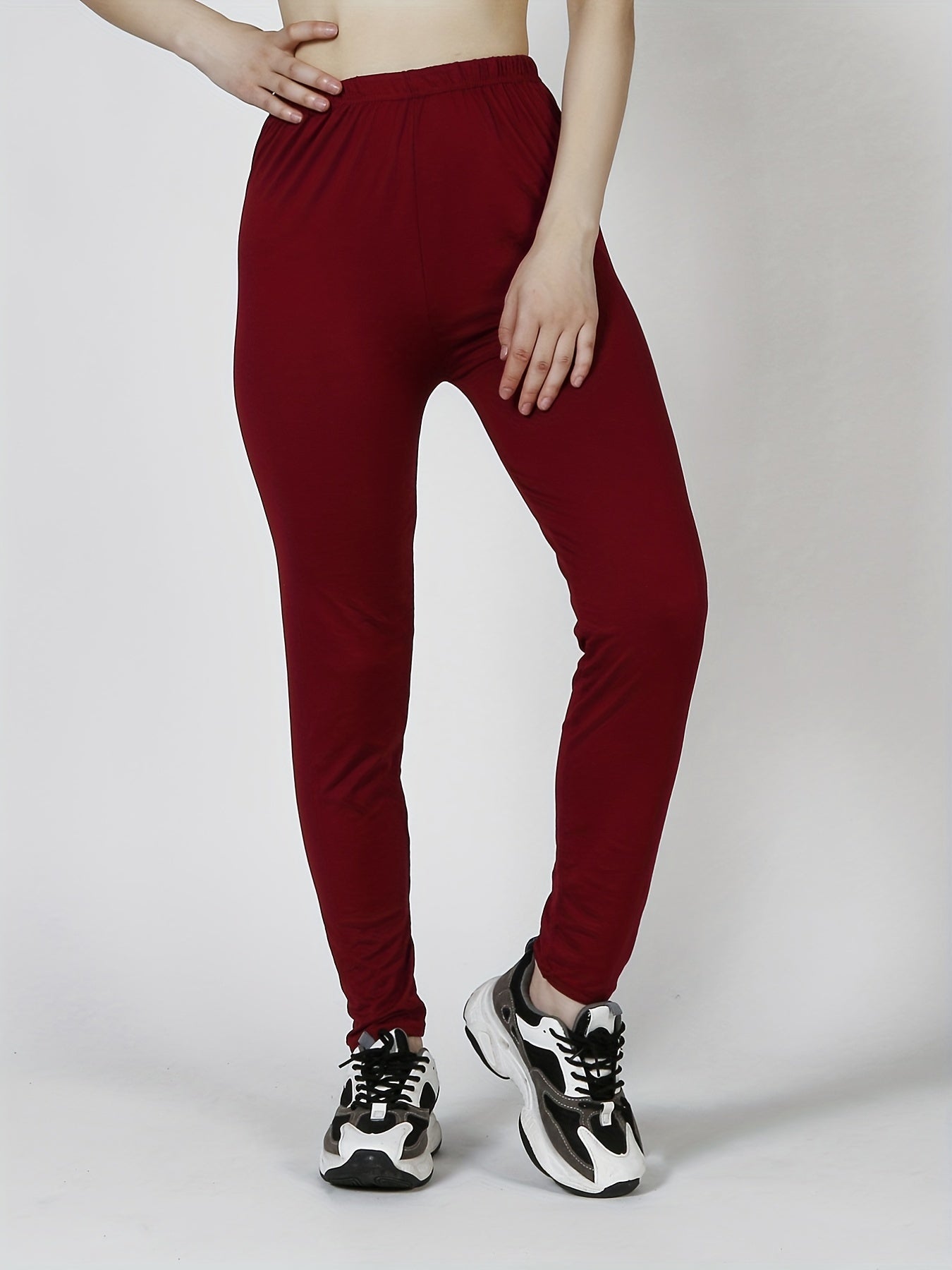 Sexy Solid Simple Leggings, Casual High Waist Elastic Fashion Bottoms Slim Leggings, Women's Clothing